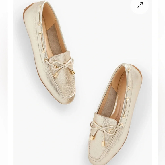 Talbots Jessie Metallic Gold Leather Driving Flats Size 9.5 - Picture 1 of 8